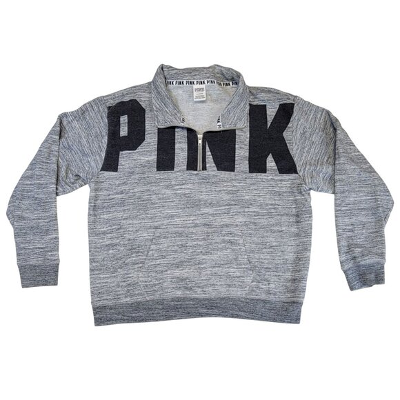 Victorias Secret PINK Womens Half-Zip Pullover Sweatshirt L Gray Heather - Picture 2 of 8